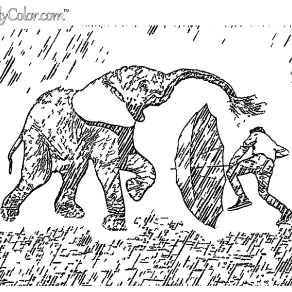 Elephant Rain Dance Coloring Page