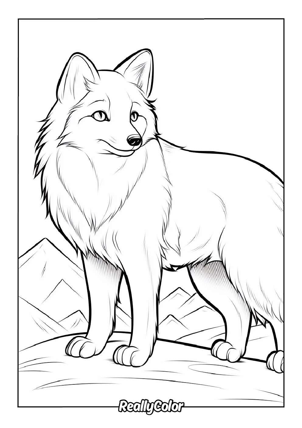 Easy arctic fox coloring page for kids