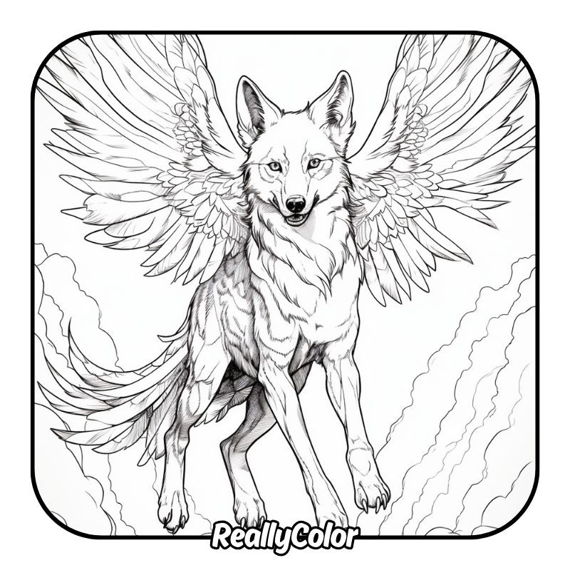 Free printable Wolf with wings coloring pages